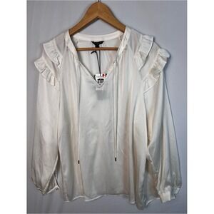Cacharel White Ruffle V-Neck Tie Blouse Size Medium